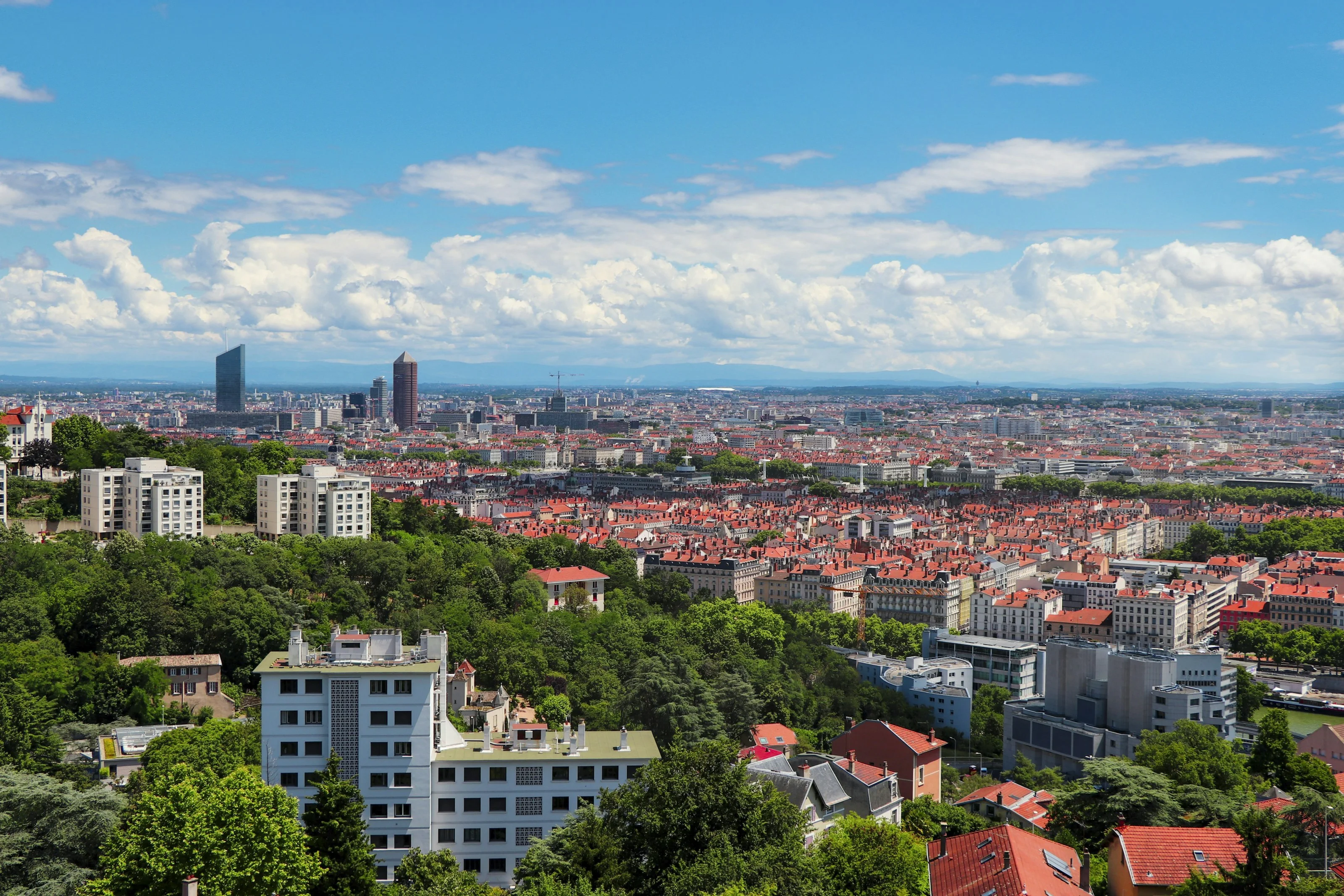Panorámica diurna de Lyon con las torres del distrito de Part-Dieu