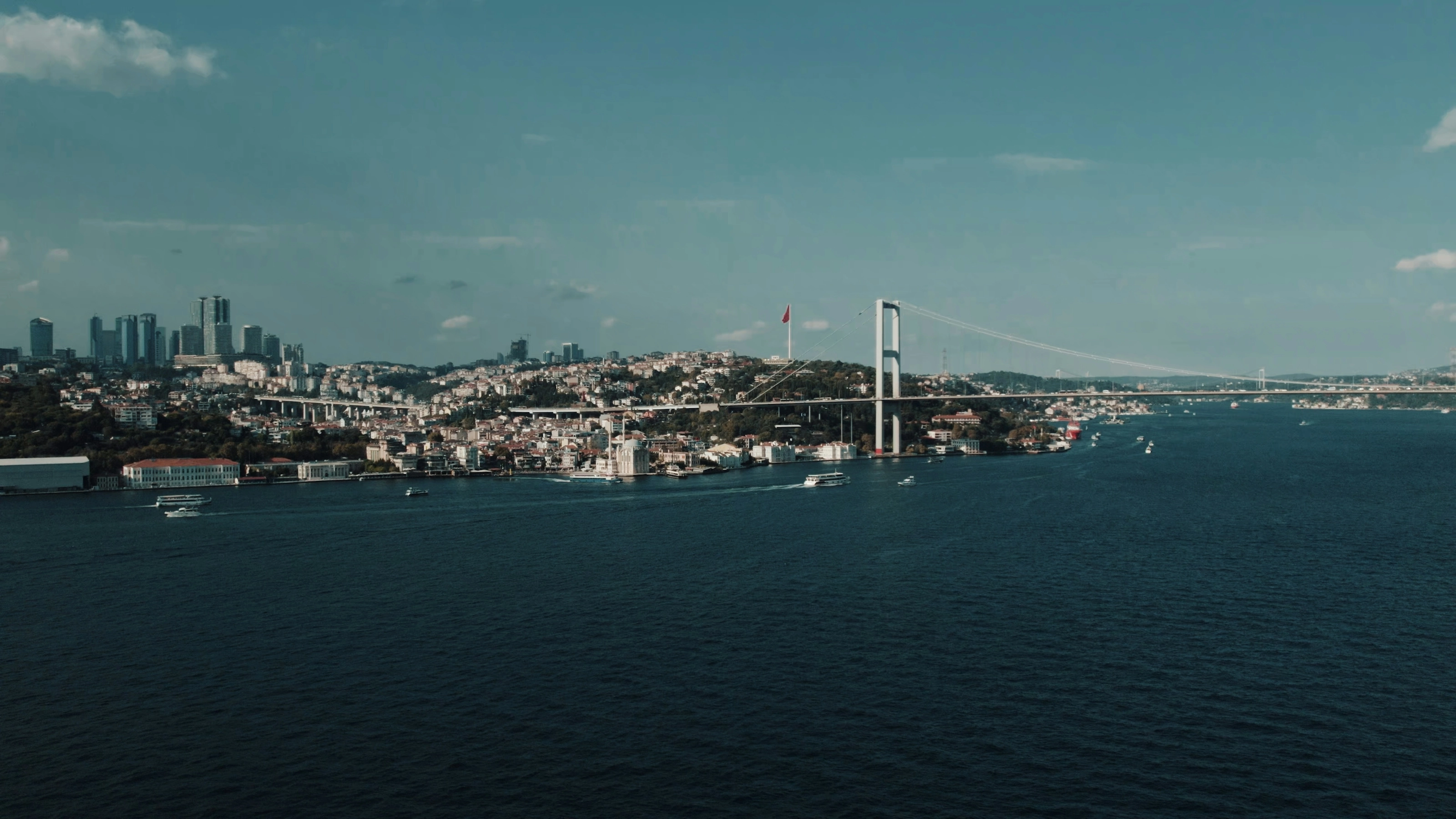 Vue aérienne du pont du Bosphore reliant l'Europe et l'Asie
