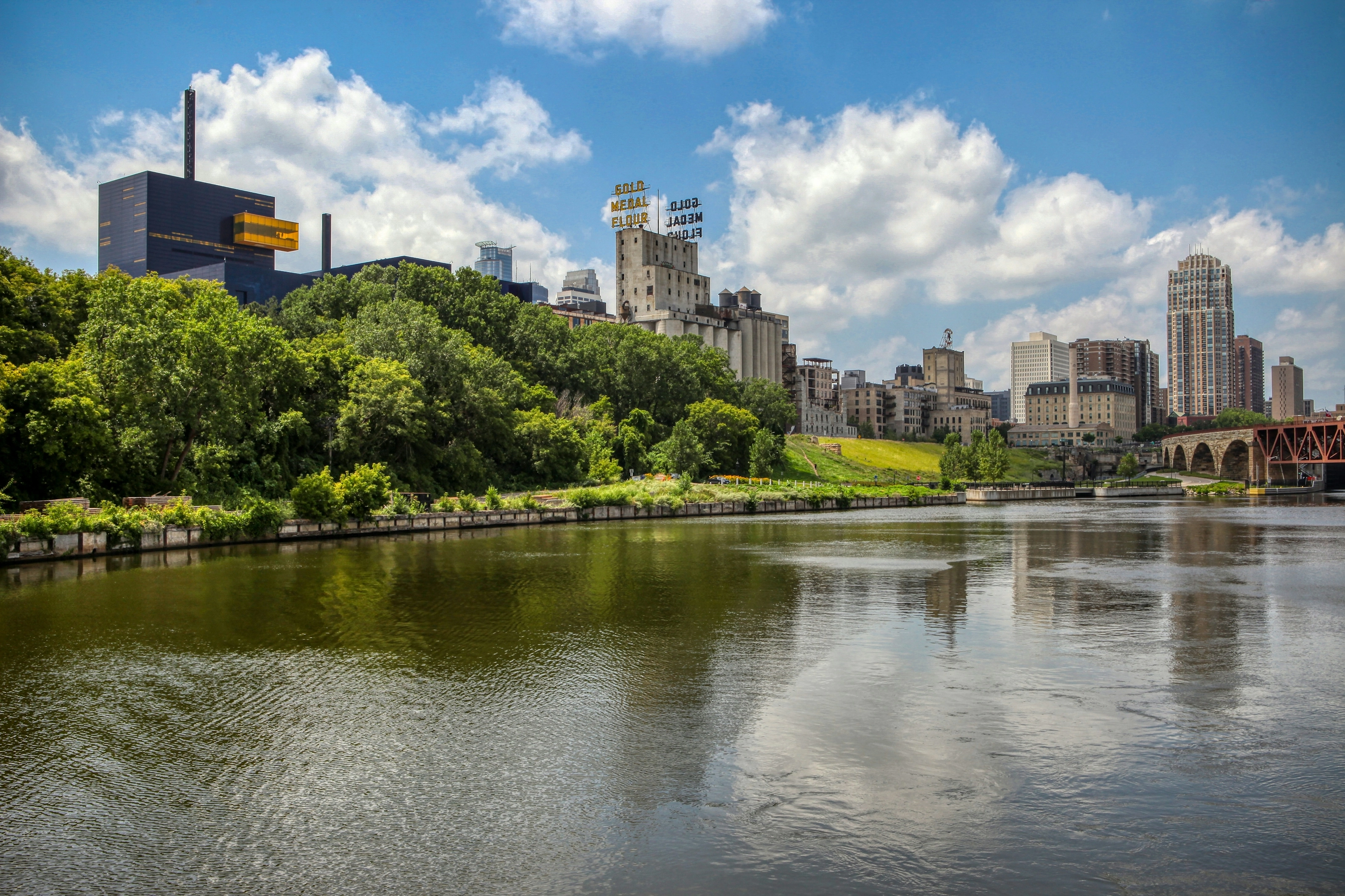 Skyline de Minneapolis bordé de verdure