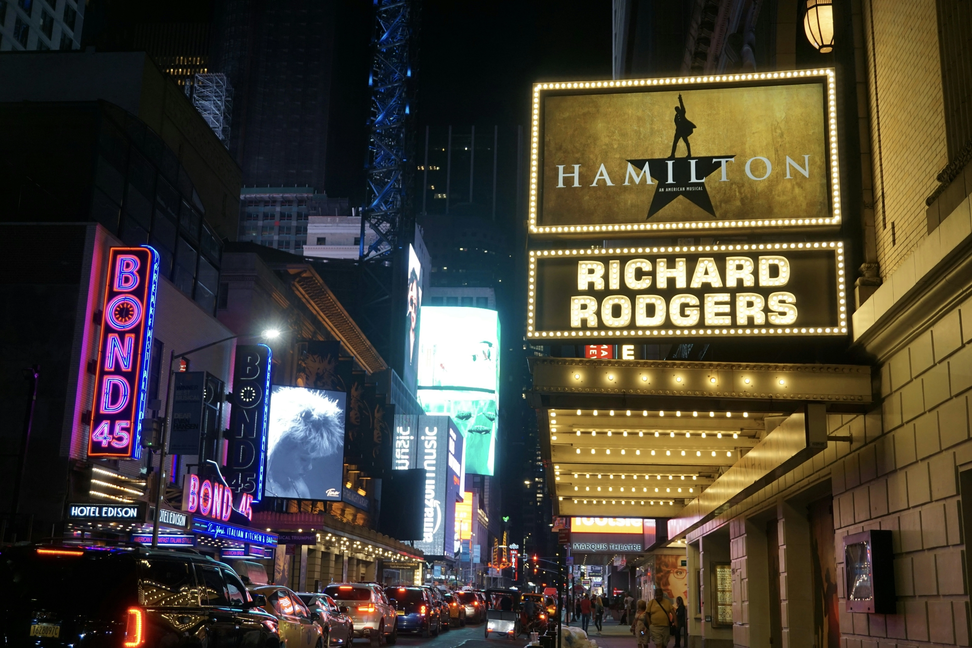 Enseigne Hamilton sur une salle de Broadway, New York