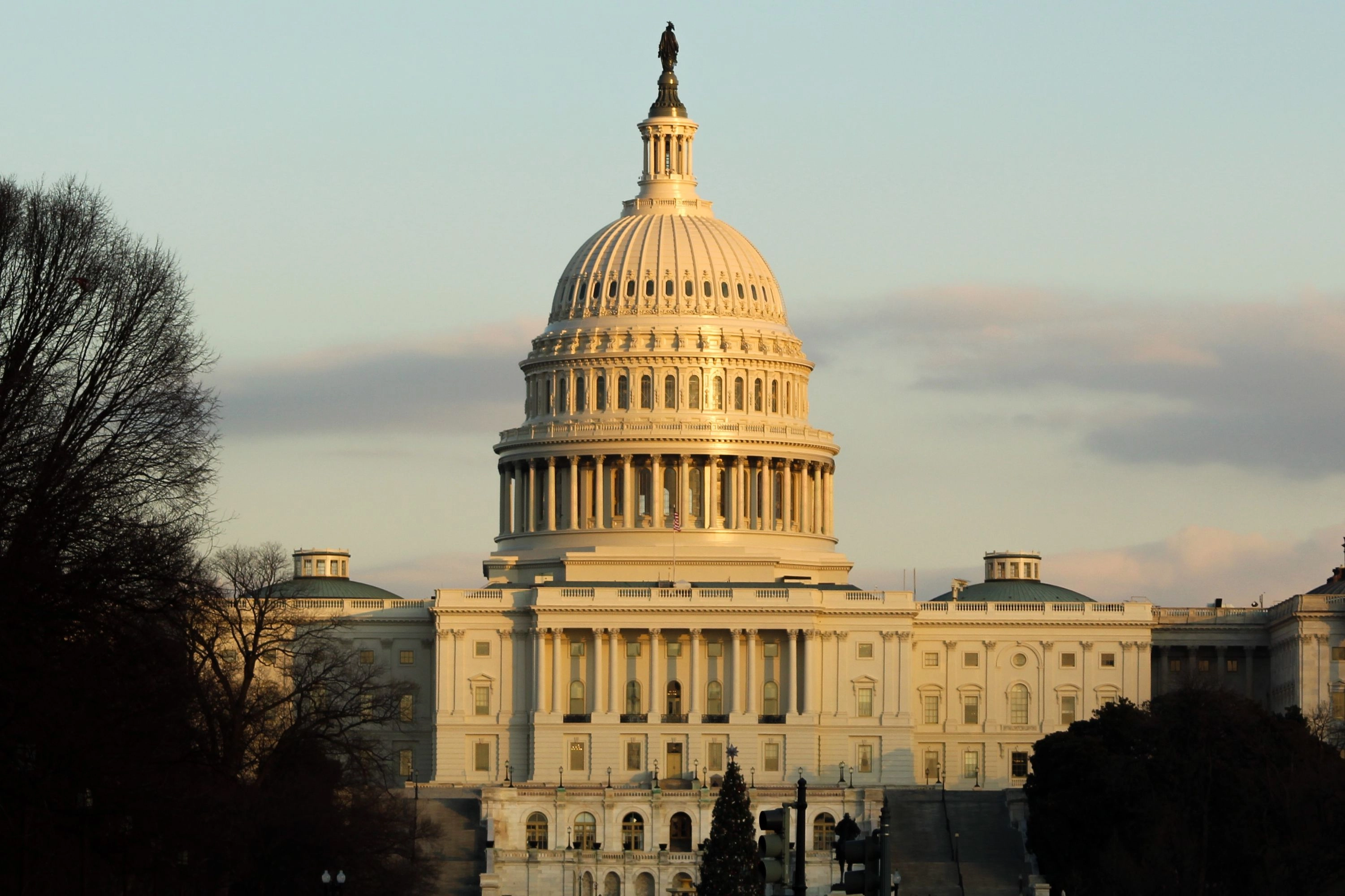 US Capitol dome at sunset