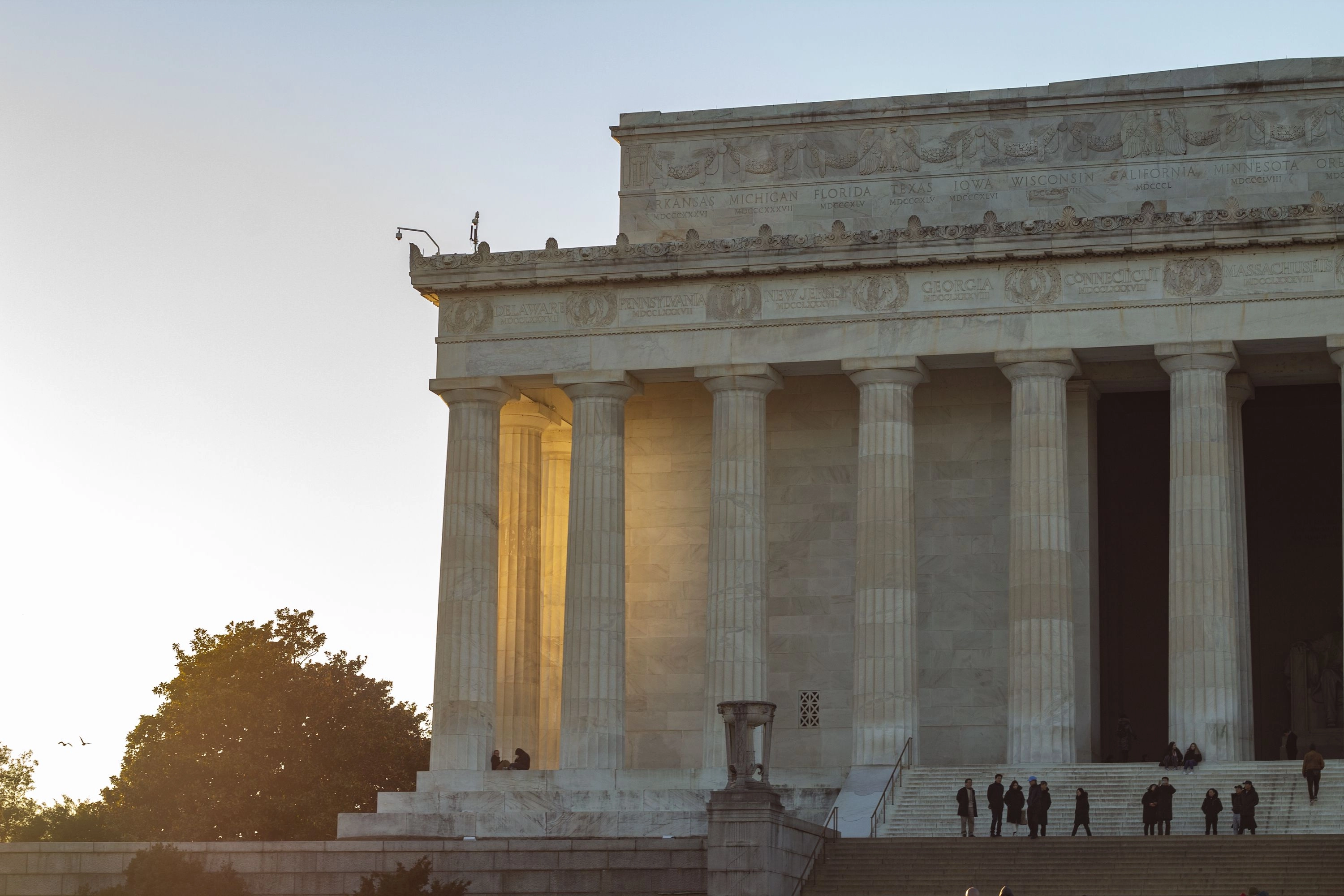 Lincoln Memorial columns at golden hour